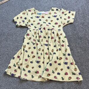 vtg Ellen Scott Dress Girls Small 7/8 Yellow Floral Short Sleeve Belted Textured